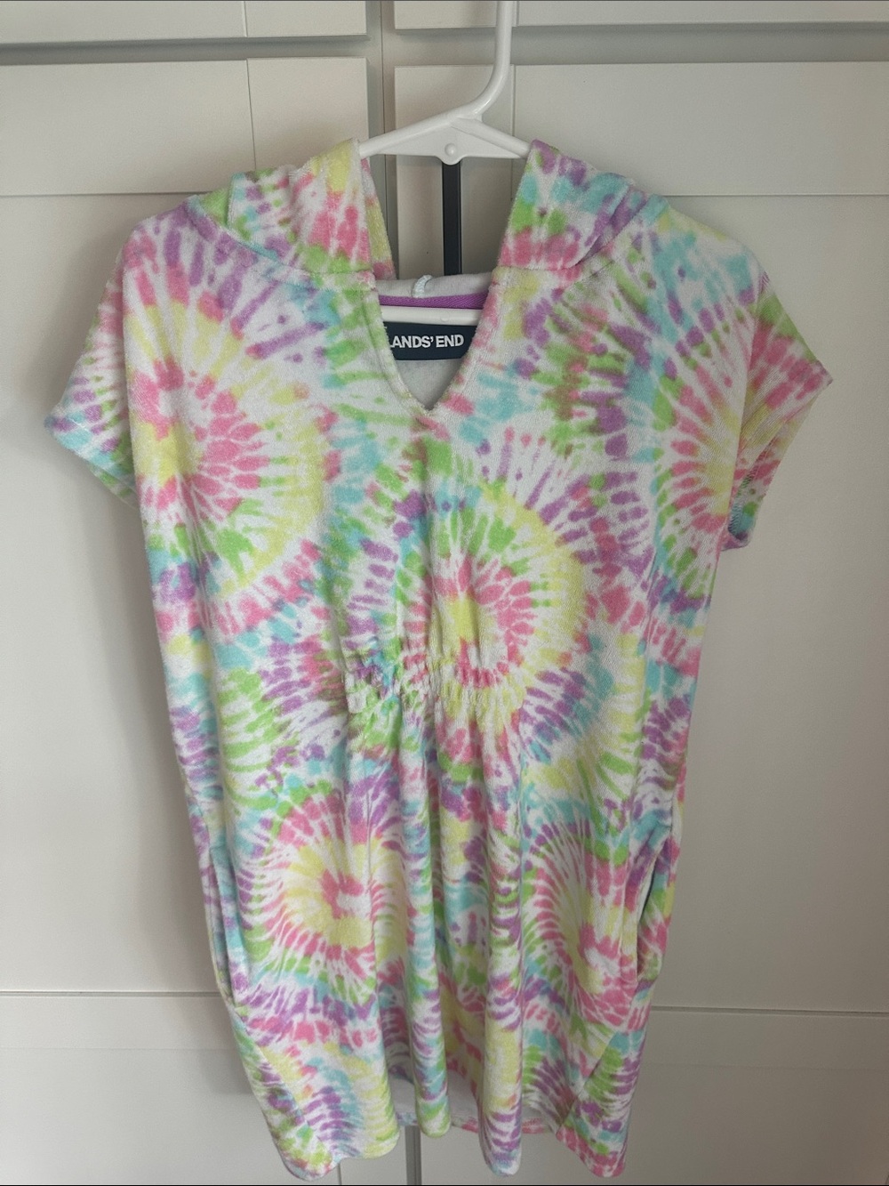 Lands' End Pastel Tie-Dye Hooded Pullover Dress